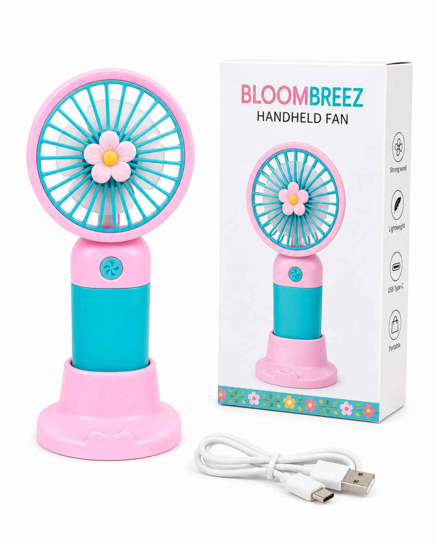 BloomBreeze™ Rechargeable Flower Mini Fan with USB Charging & Desktop Stand
