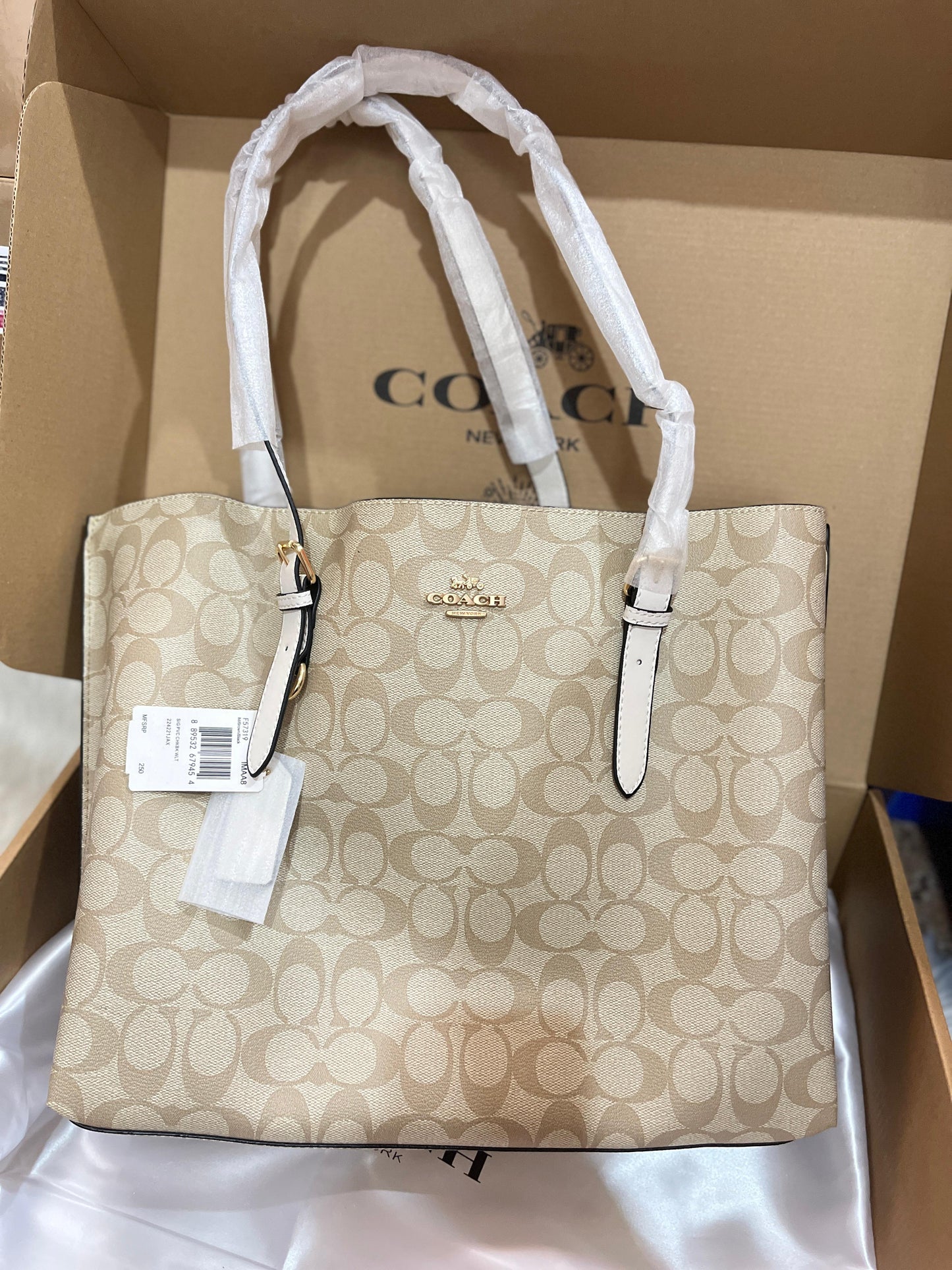 Coach Mollie Tote Bag In Signature Canvas (Tan/White)