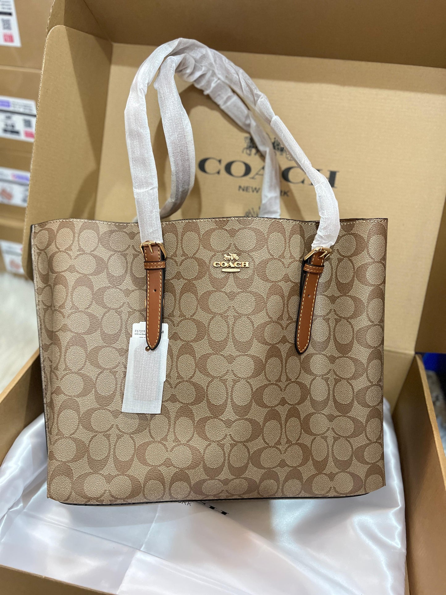 Coach Mollie Tote Bag In Signature Canvas (Tan/Brown)