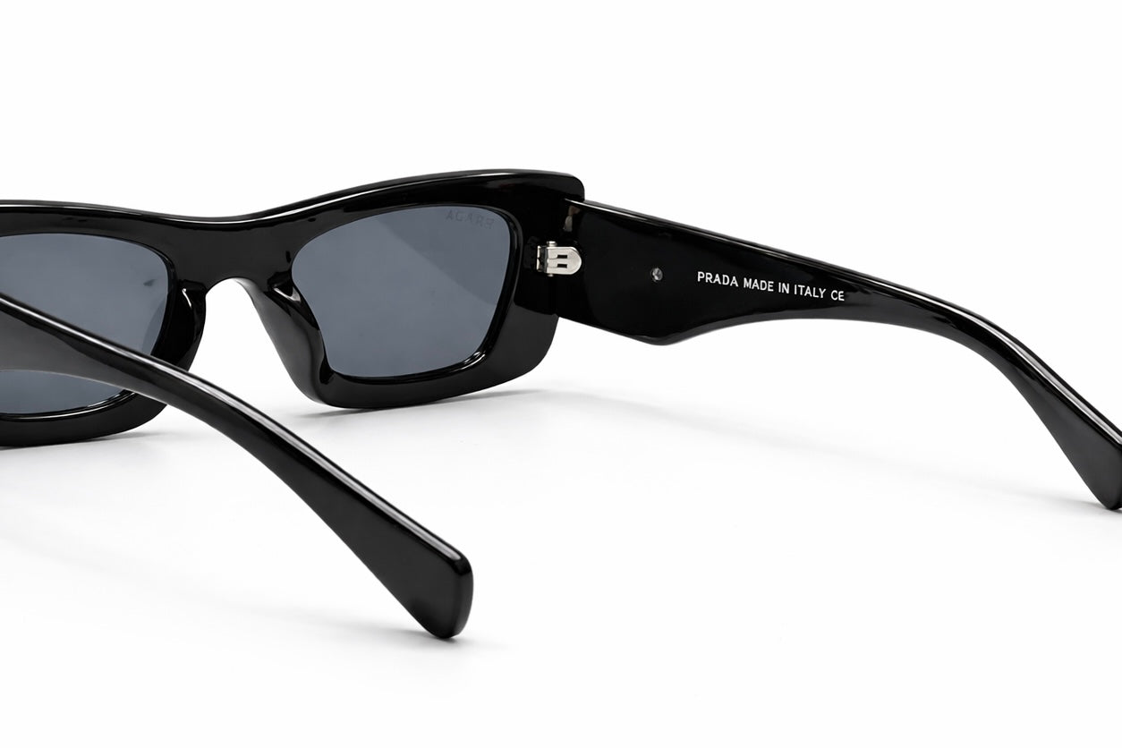 Prada Milano Black Acetate Rectangular Sunglasses