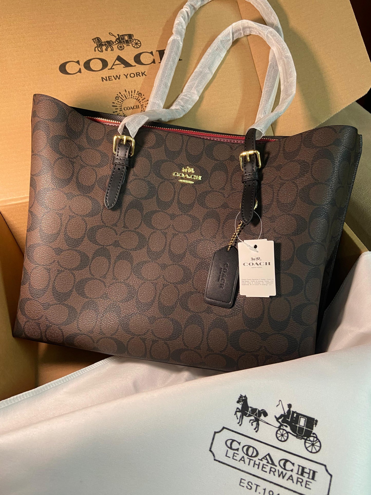 Coach Mollie Tote Bag In Signature Canvas (Walnut/Black)