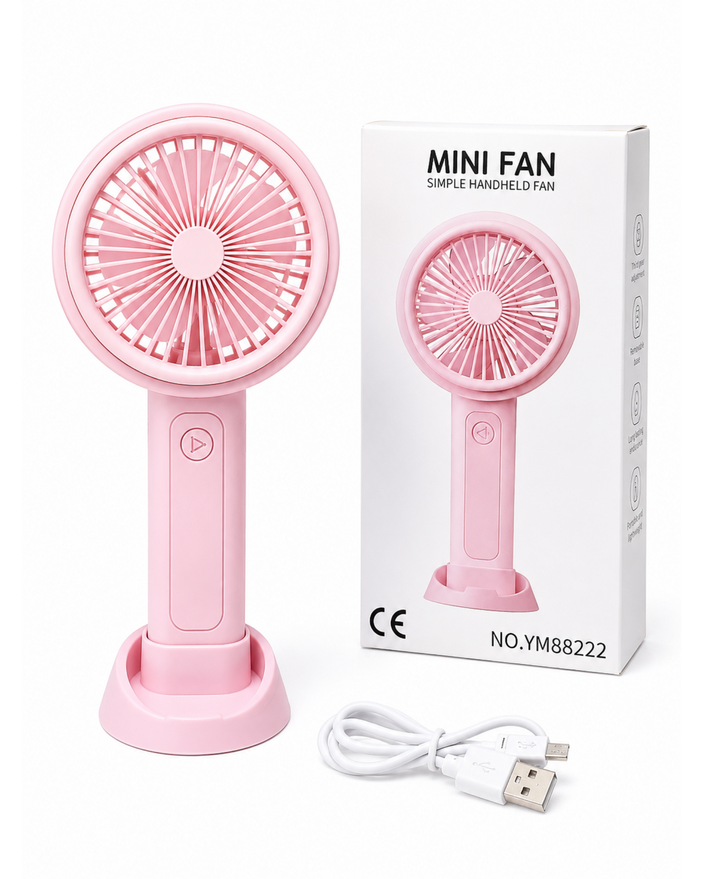 BreezeGo™ Rechargeable Handheld Fan with Desktop Stand & USB Charging