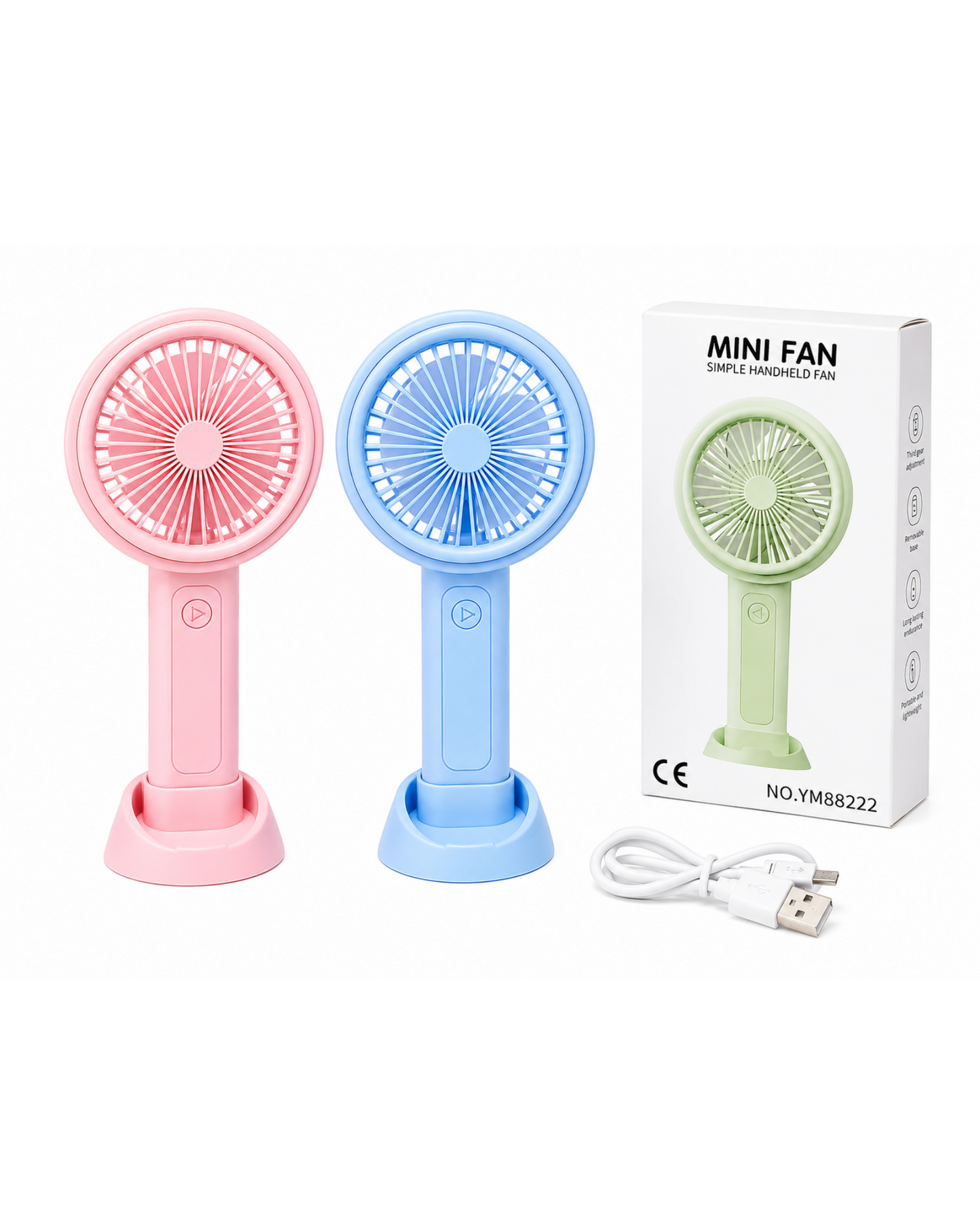 BreezeGo™ Rechargeable Handheld Fan with Desktop Stand & USB Charging