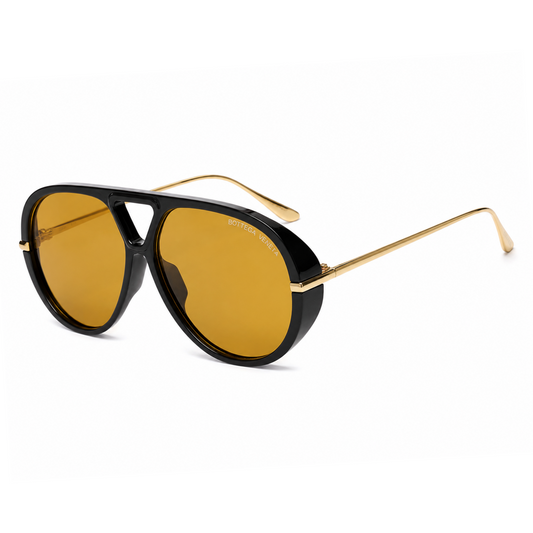Bottega Veneta Oversized Aviator Sunglasses – (Black/Gold/Amber)