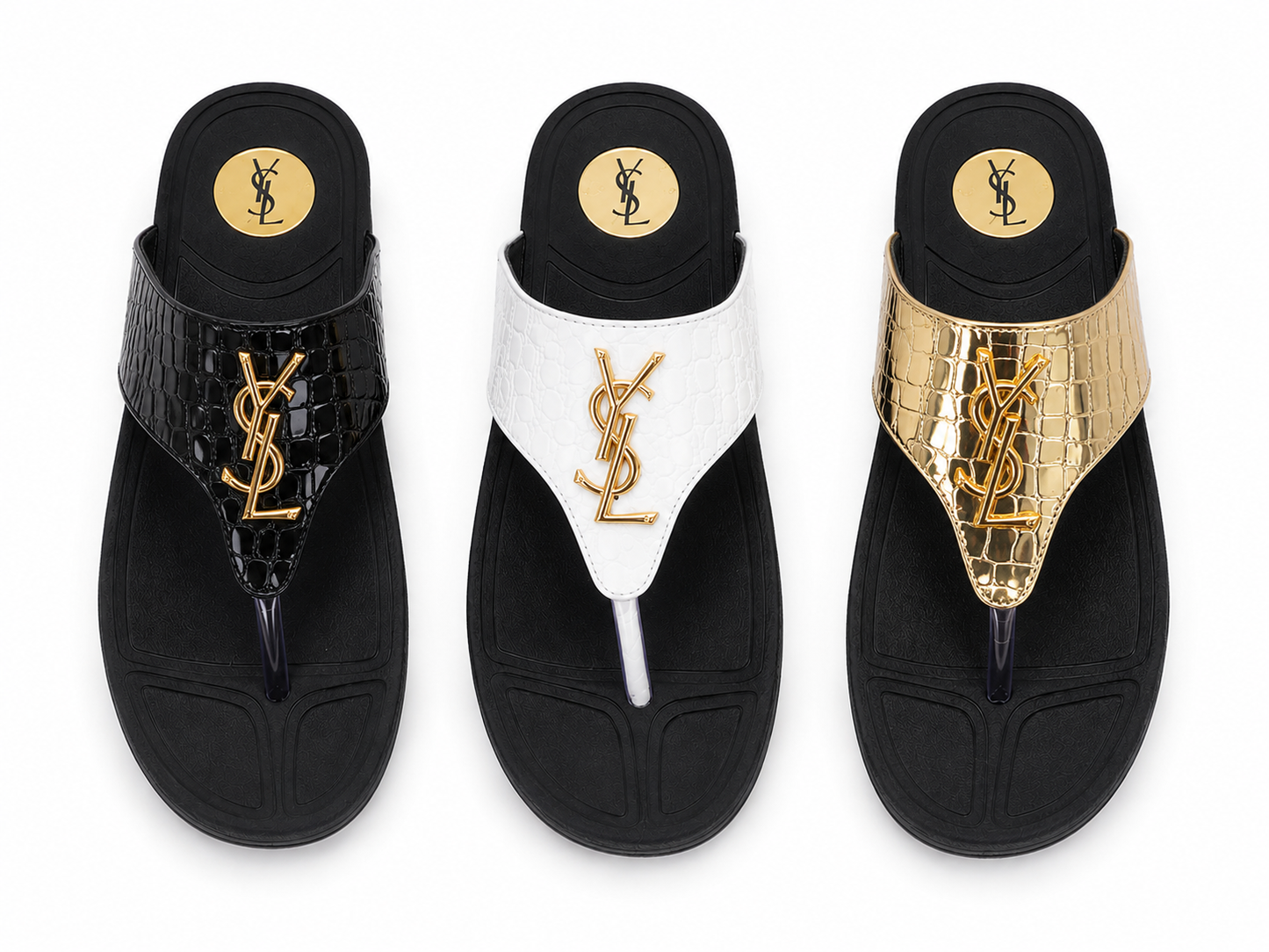 YSL Luxe Croc Comfort Flip Flops