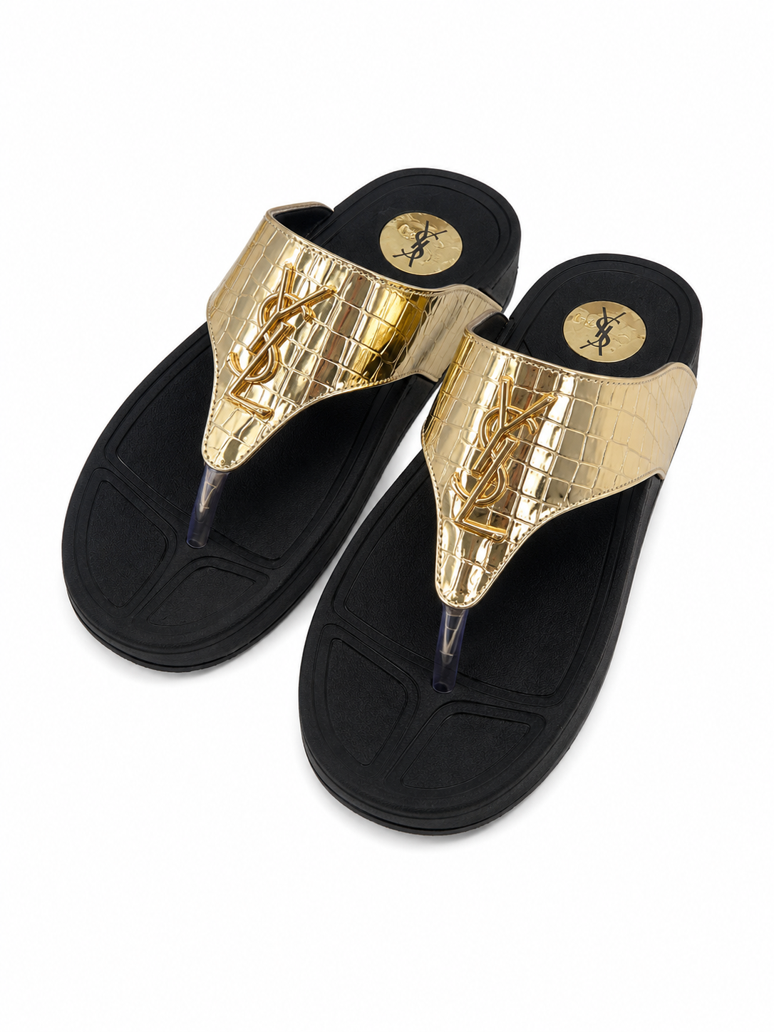 YSL Luxe Croc Comfort Flip Flops