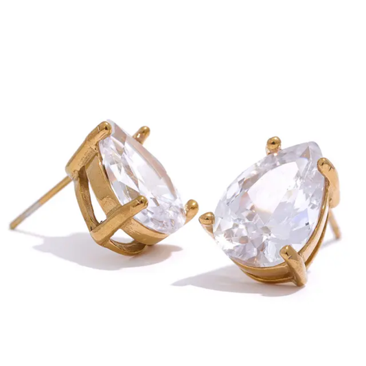 Water Drop Stud Earrings | Stainless Steel | 18K Gold Plated