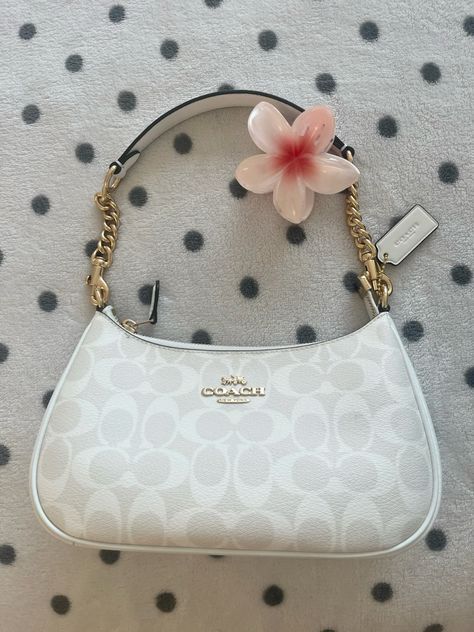 Coach Teri Shoulder Bag Dupe – Signature Canvas (Gold/White/Chalk) | Luxury-Inspired Design