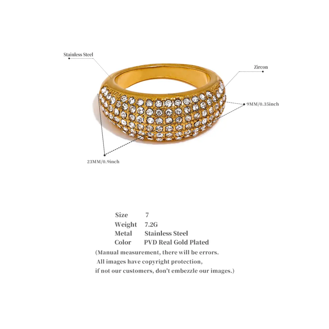 Cubic Zirconia Pave Ring | Stainless Steel | 18K Gold Plated