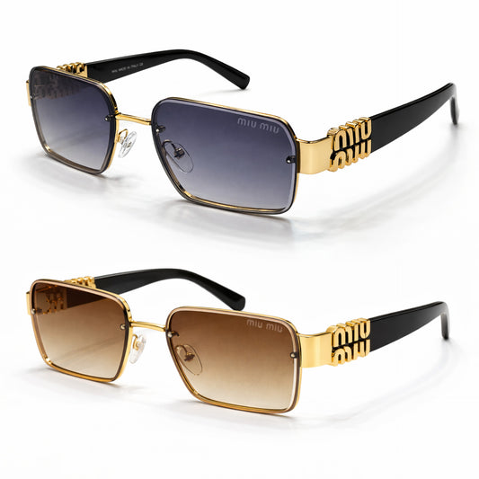 MIU MIU Square Gold Metal Sunglasses