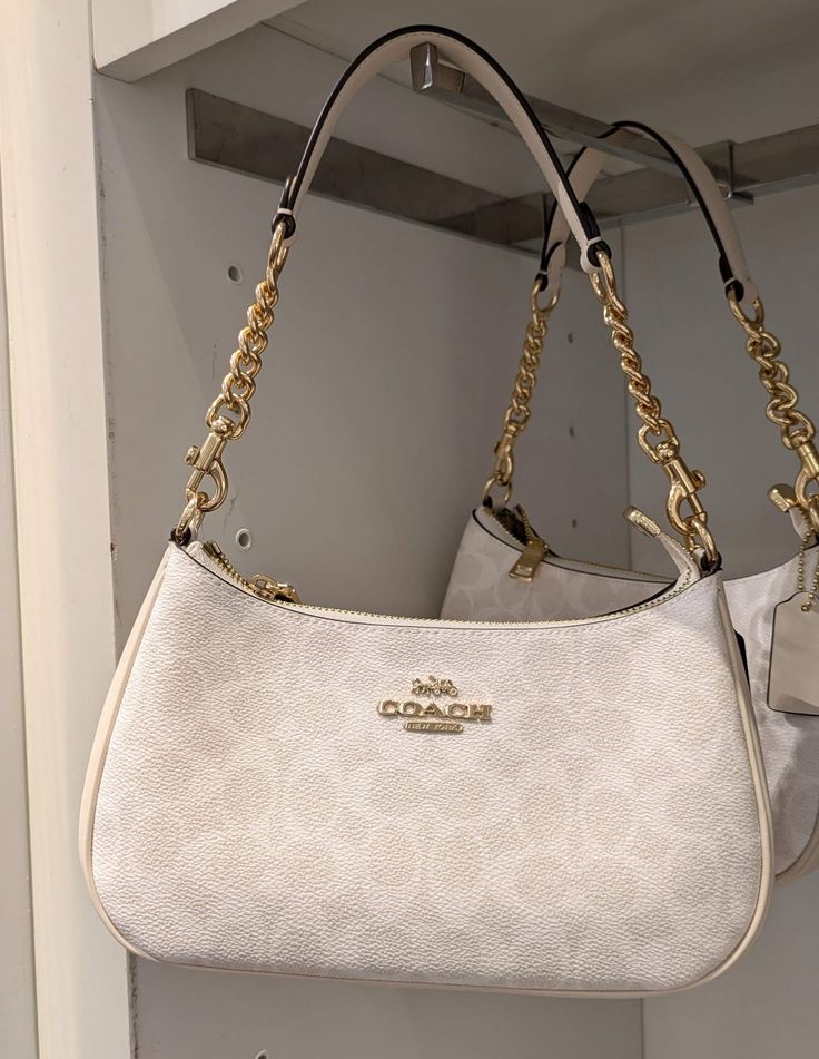 Coach Teri Shoulder Bag Dupe – Signature Canvas (Gold/White/Chalk) | Luxury-Inspired Design