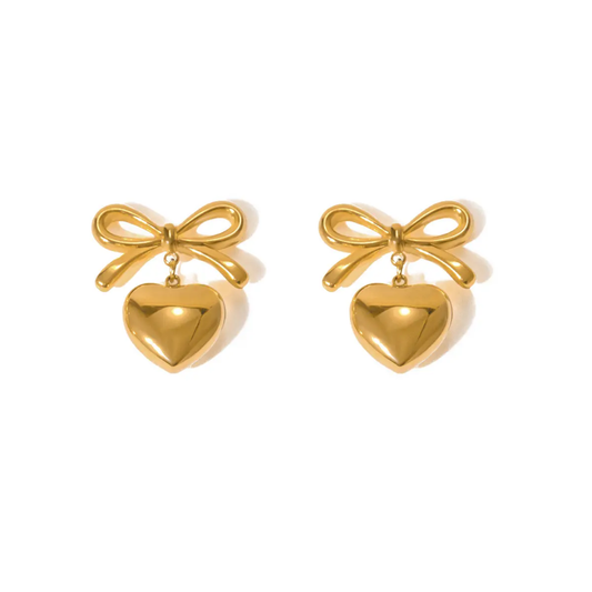 Bow Heart Earrings | Stainless Steel | 18K Gold Plated