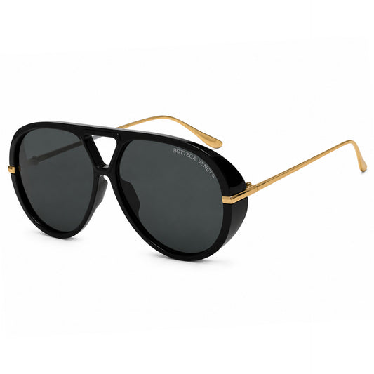 Bottega Veneta Oversized Aviator Sunglasses – (Black/Gold/Grey)