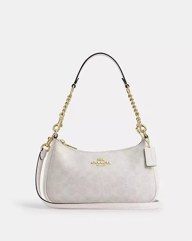 Coach Teri Shoulder Bag Dupe – Signature Canvas (Gold/White/Chalk) | Luxury-Inspired Design