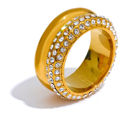 Shiny Cubic Zirconia Round Ring | Stainless Steel | 18K Gold Plated