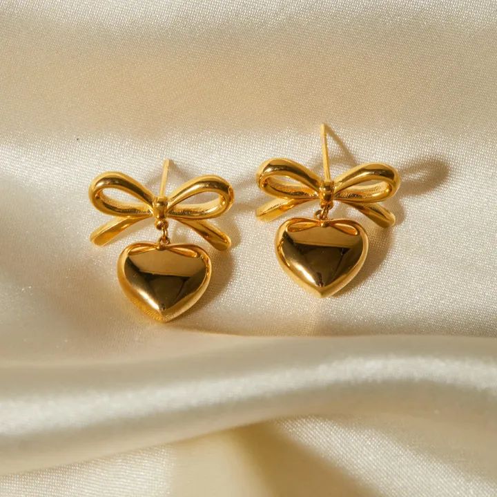 Bow Heart Earrings | Stainless Steel | 18K Gold Plated