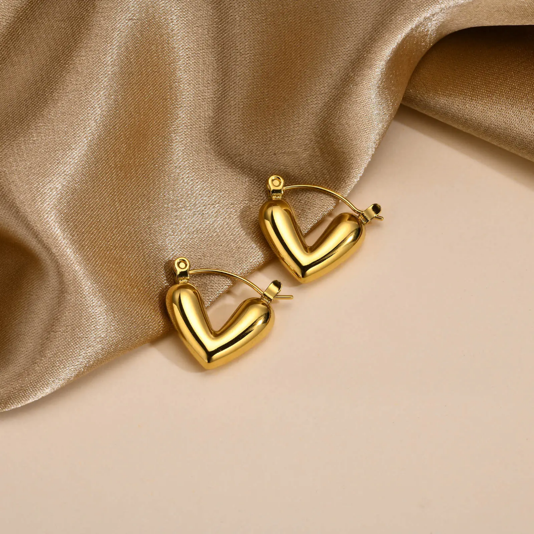 Minimalist Heart Statement Hoop Earring | Stainless Steel | 18K Gold Plated