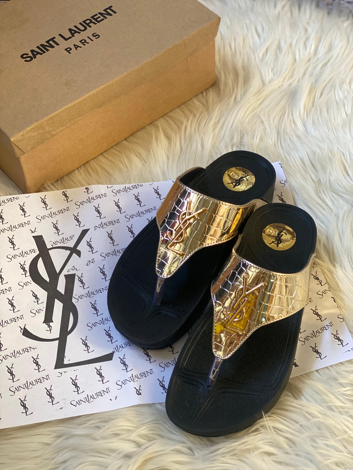 YSL Luxe Croc Comfort Flip Flops