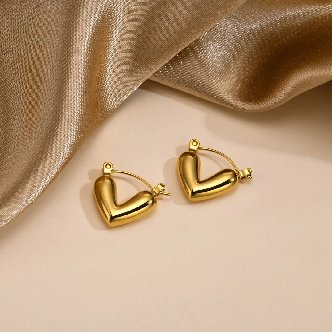 Minimalist Heart Statement Hoop Earring | Stainless Steel | 18K Gold Plated