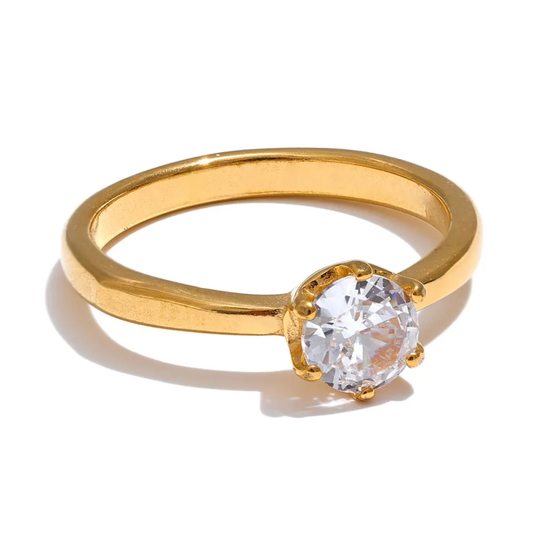 Cubic Zirconia Classic Ring | Stainless Steel | 18K Gold Plated