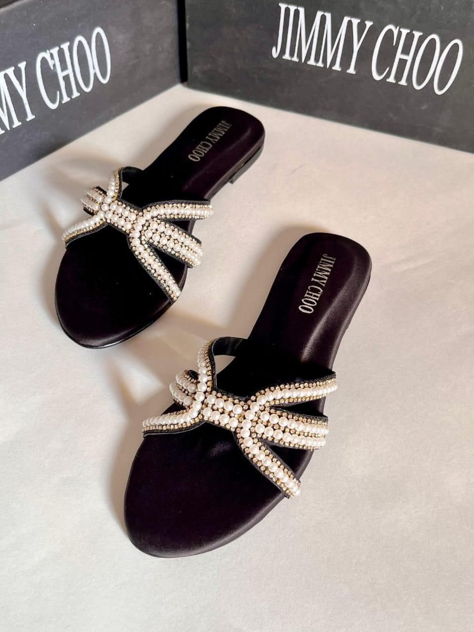 Pearl Luxe Black Slides