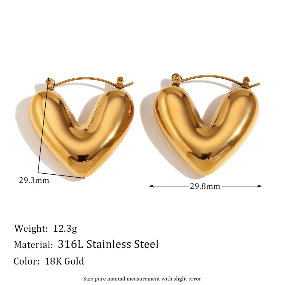 Minimalist Heart Statement Hoop Earring | Stainless Steel | 18K Gold Plated