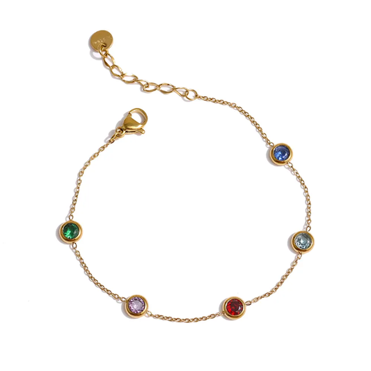 Gold ruby cubic zarconia bracelet stainless steel gold plated