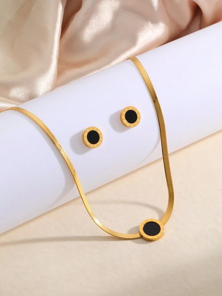 Roman Necklace & Earring Set | Stainless Steel | 18K Gold Plated