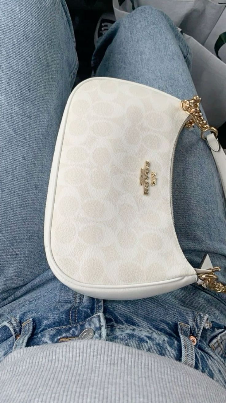 Coach Teri Shoulder Bag Dupe – Signature Canvas (Gold/White/Chalk) | Luxury-Inspired Design