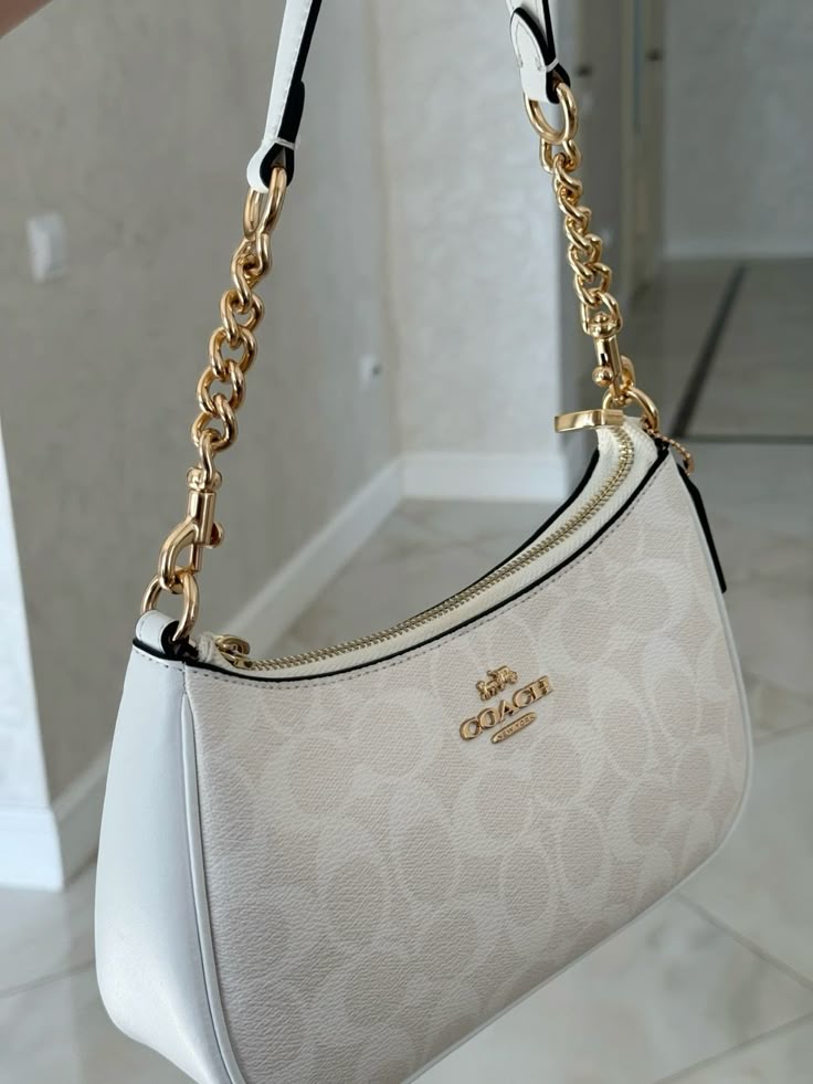 Coach Teri Shoulder Bag Dupe – Signature Canvas (Gold/White/Chalk) | Luxury-Inspired Design