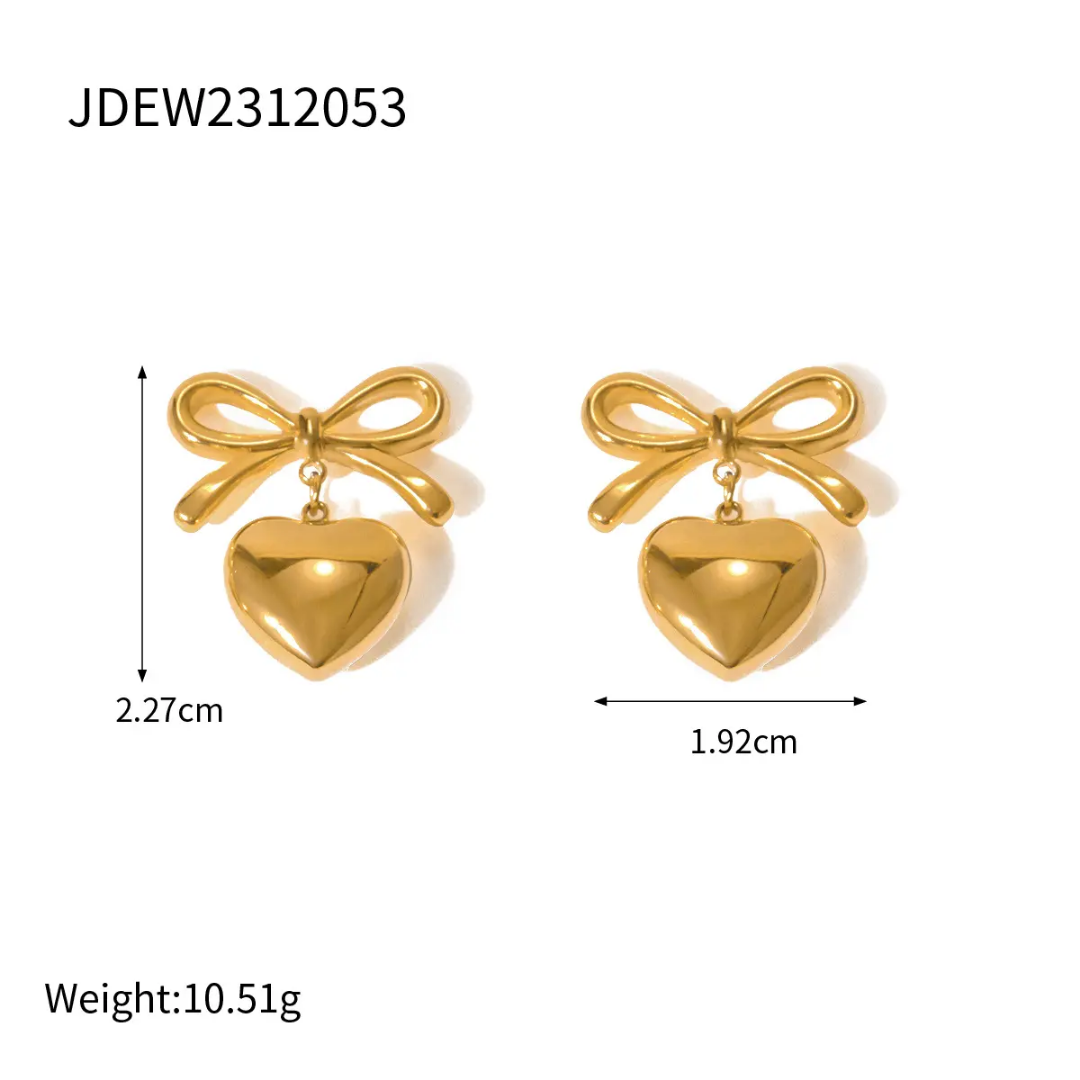 Bow Heart Earrings | Stainless Steel | 18K Gold Plated