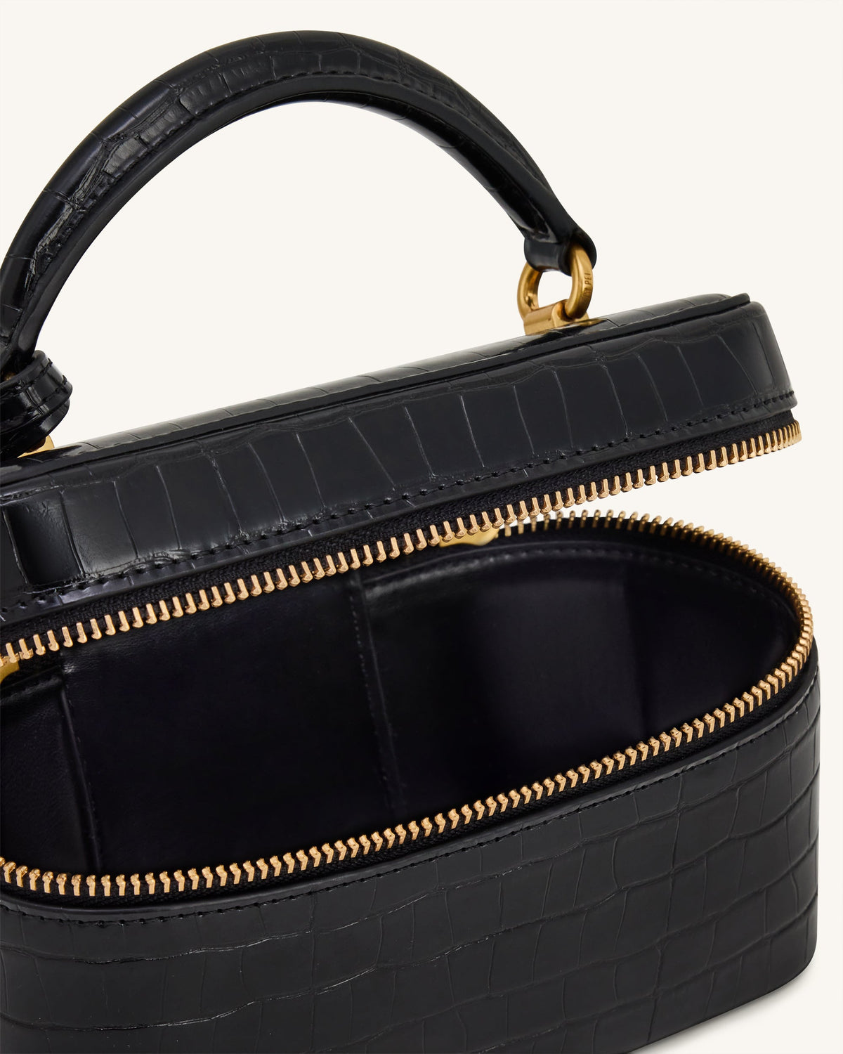 JW PIE Cleo Woven Texture Box Shape Top Handle Bag - Black Croc