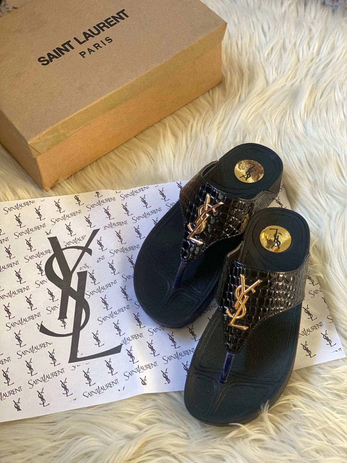 YSL Luxe Croc Comfort Flip Flops