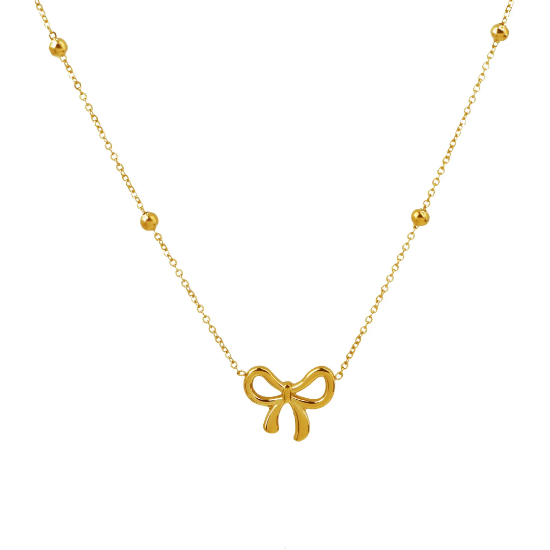 Bow Pendant Necklace | Stainless Steel | 18K Gold Plated | Tarnish-Free