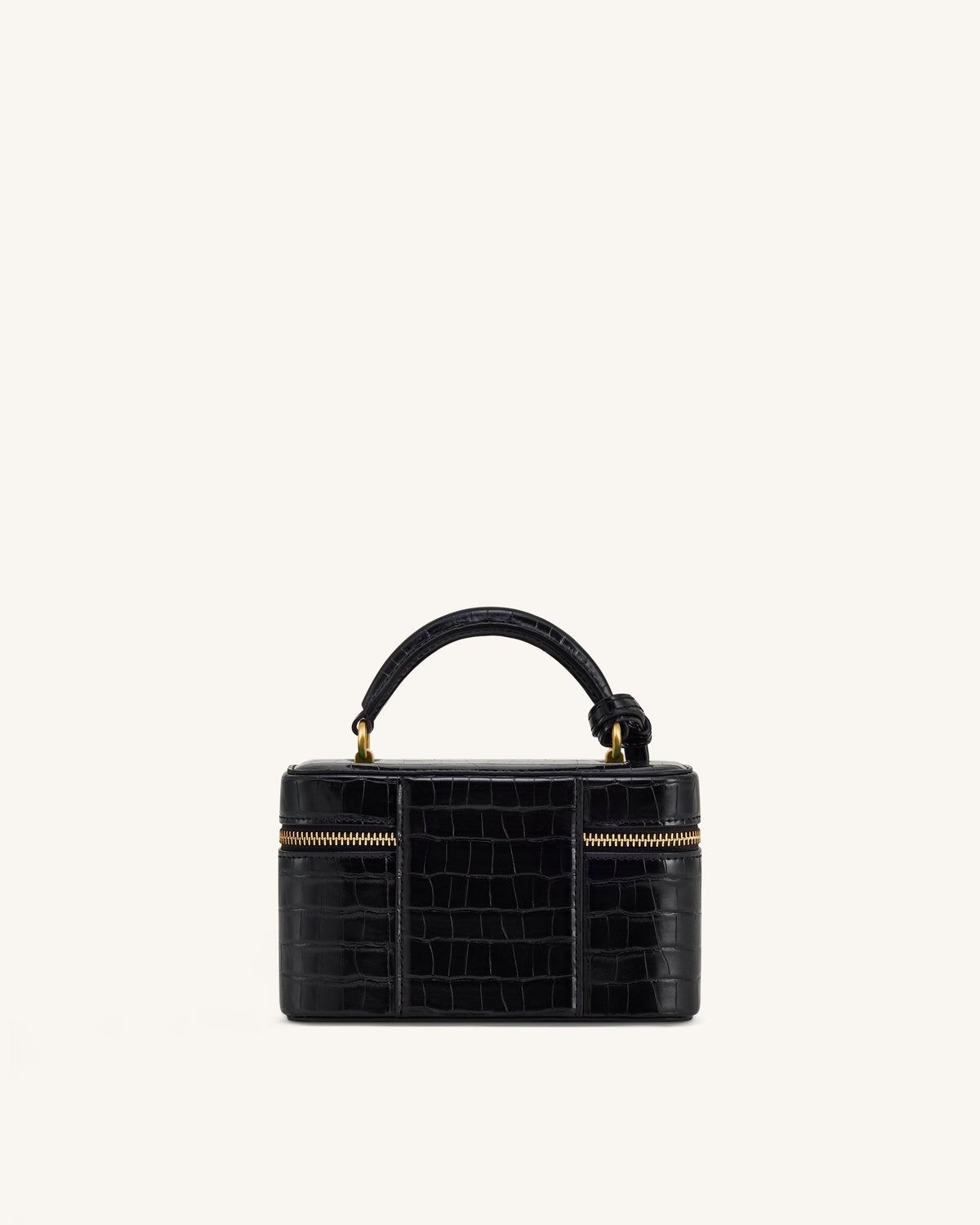 JW PIE Cleo Woven Texture Box Shape Top Handle Bag - Black Croc