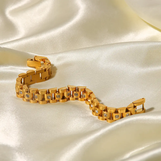 Wrist Watch Band Bracelet Chunky | Stainless Steel | 18K Gold Plated