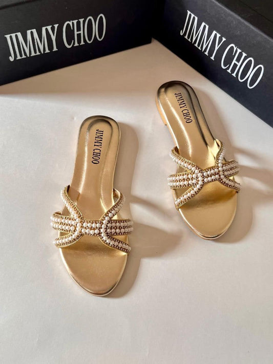 Pearl Luxe Golden Slides