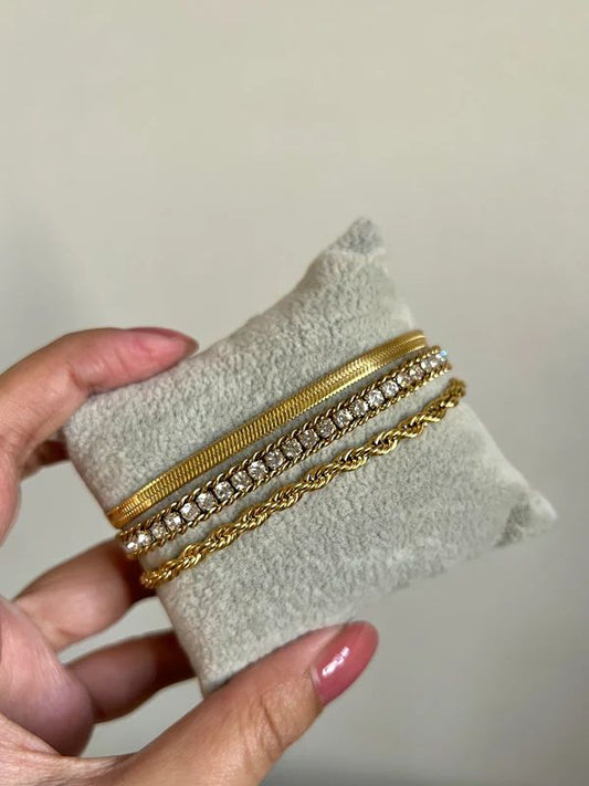 Stack Of Three Bracelet | Stainless Steel | 18K Gold Plated