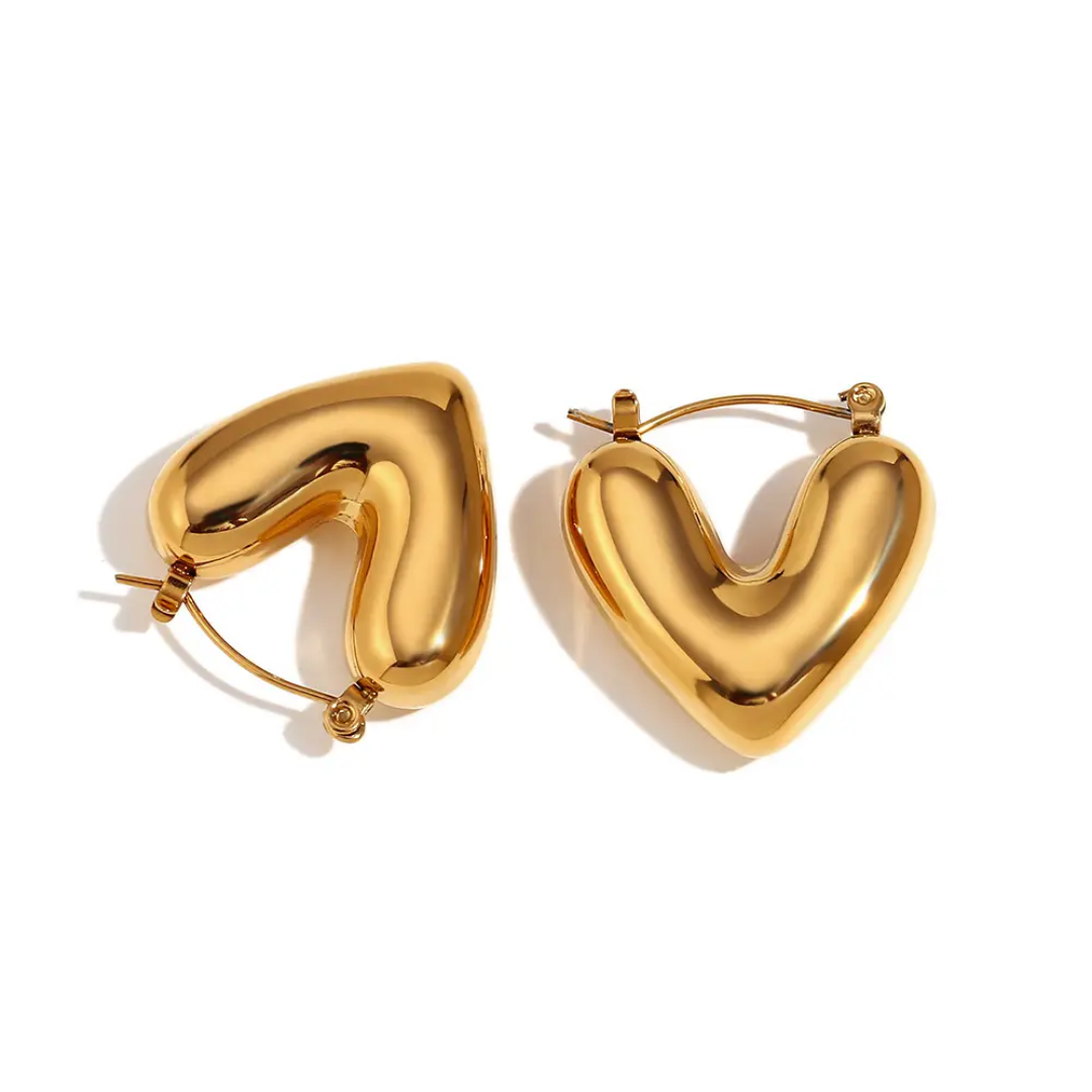 Minimalist Heart Statement Hoop Earring | Stainless Steel | 18K Gold Plated